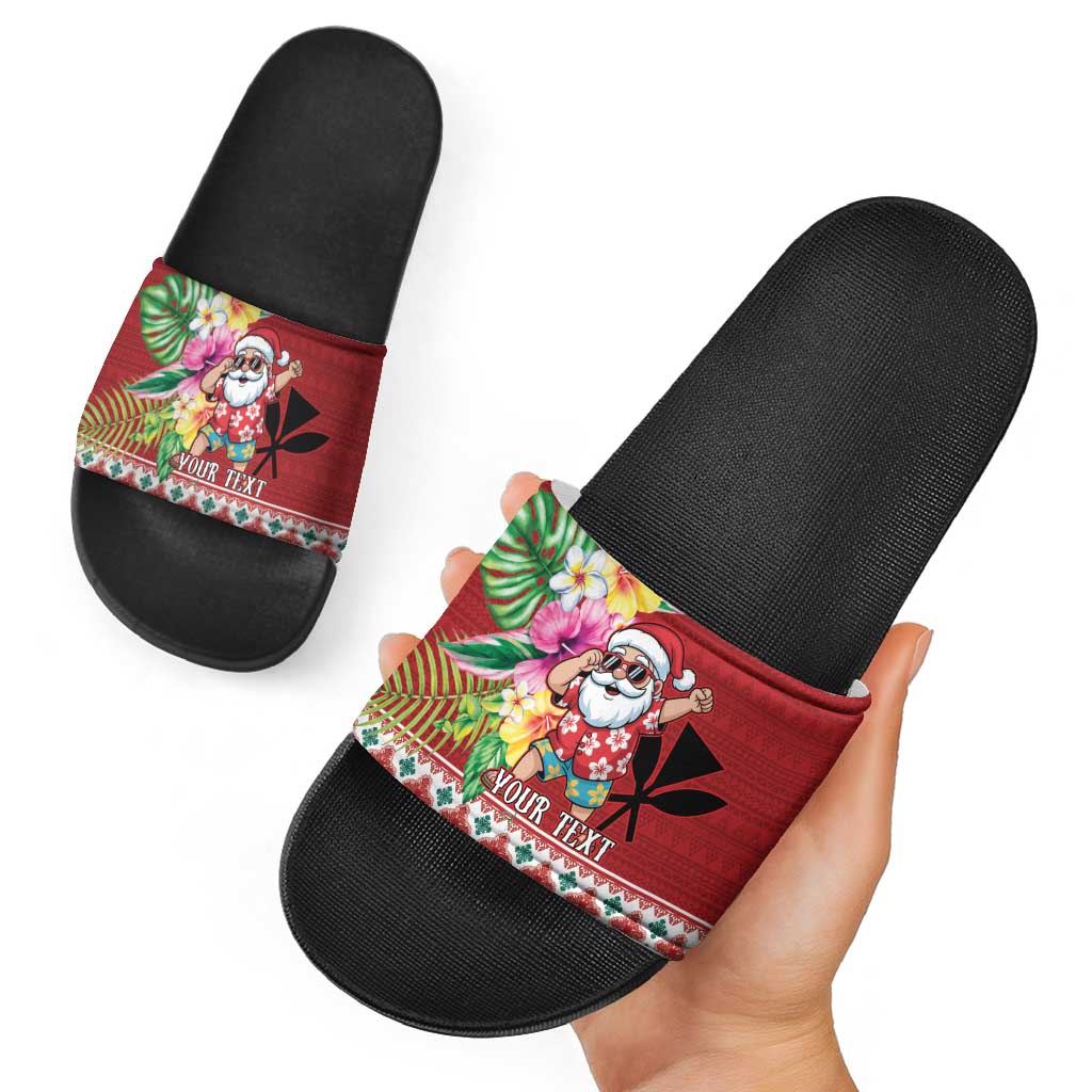 Santa Surf Mele Kalikimaka Personalized Slide Sandals Aloha Tropical Christmas Vibes - Polynesian Pride