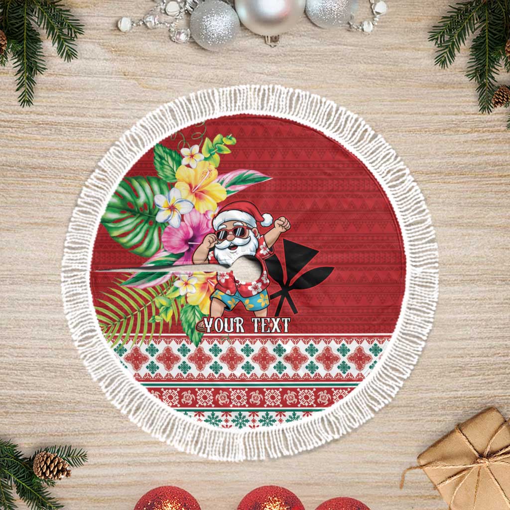 Santa Surf Mele Kalikimaka Personalized Tree Skirt Aloha Tropical Christmas Vibes LT9 Fringed Red - Polynesian Pride