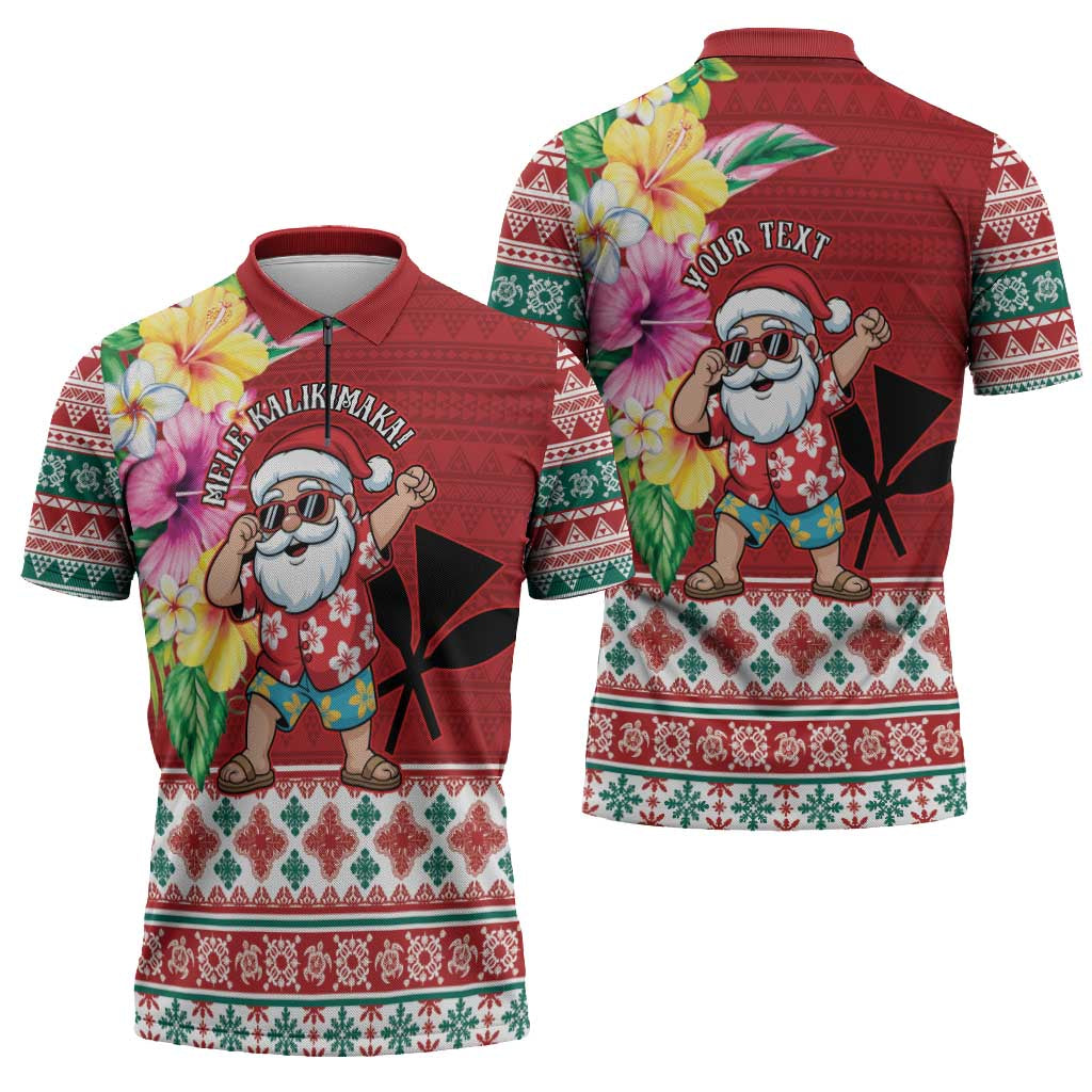 Santa Surf Mele Kalikimaka Personalized Zipper Polo Shirt Aloha Tropical Christmas Vibes LT9 - Polynesian Pride