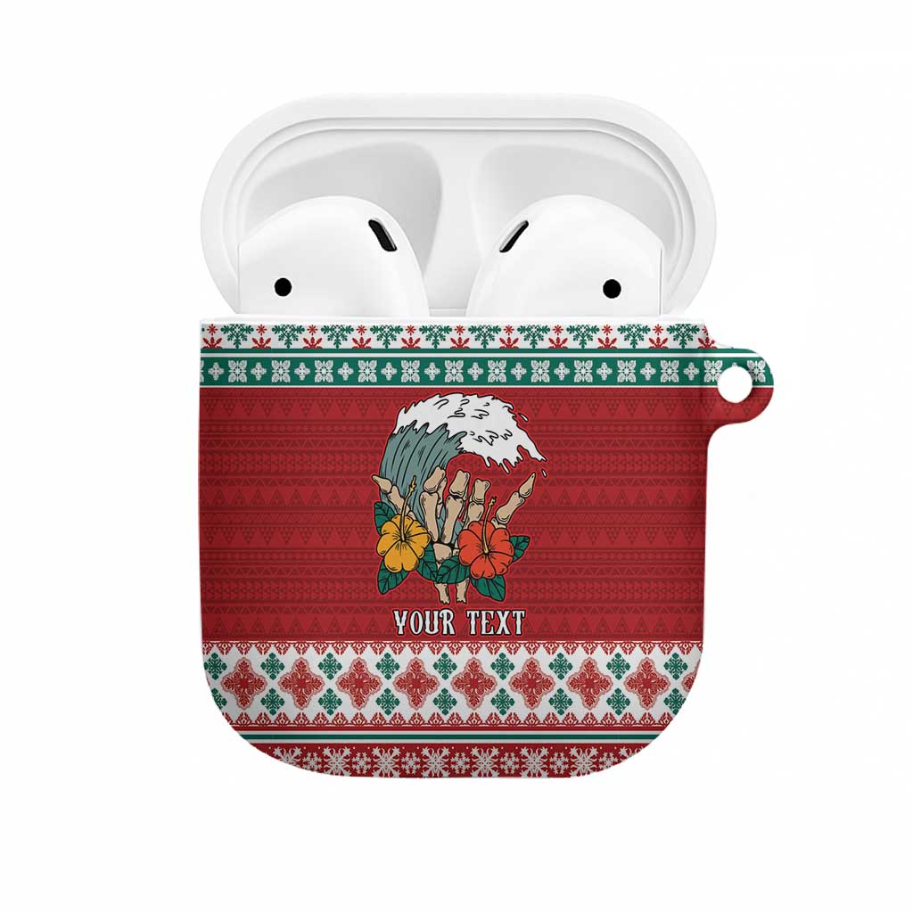 Shaka Sign Skull Mele Kalikimaka Personalized AirPods Case Hawaiian Quilt Pattern - Polynesian Pride