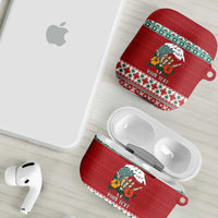 Shaka Sign Skull Mele Kalikimaka Personalized AirPods Case Hawaiian Quilt Pattern - Polynesian Pride