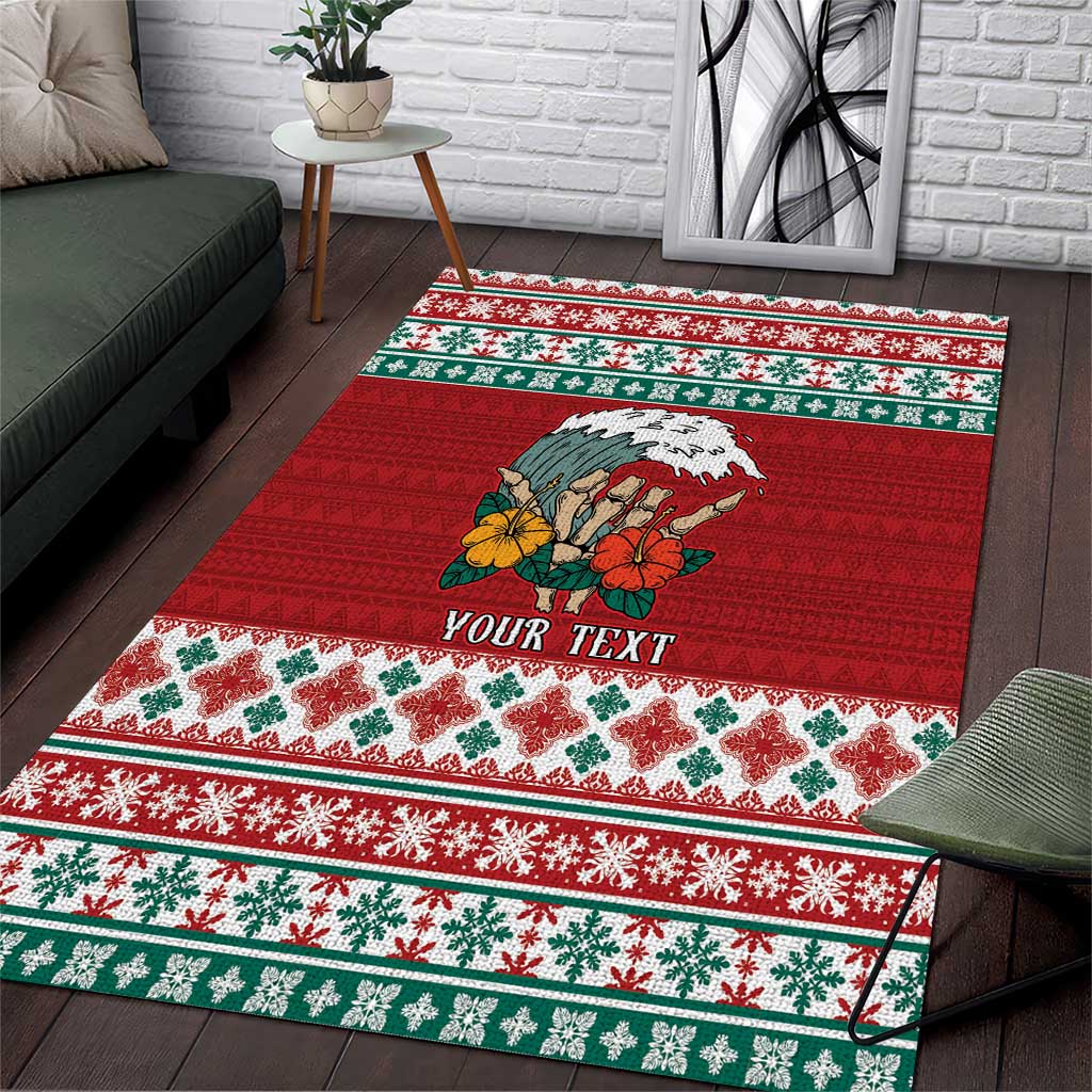 Shaka Sign Skull Mele Kalikimaka Personalized Area Rug Hawaiian Quilt Pattern - Polynesian Pride