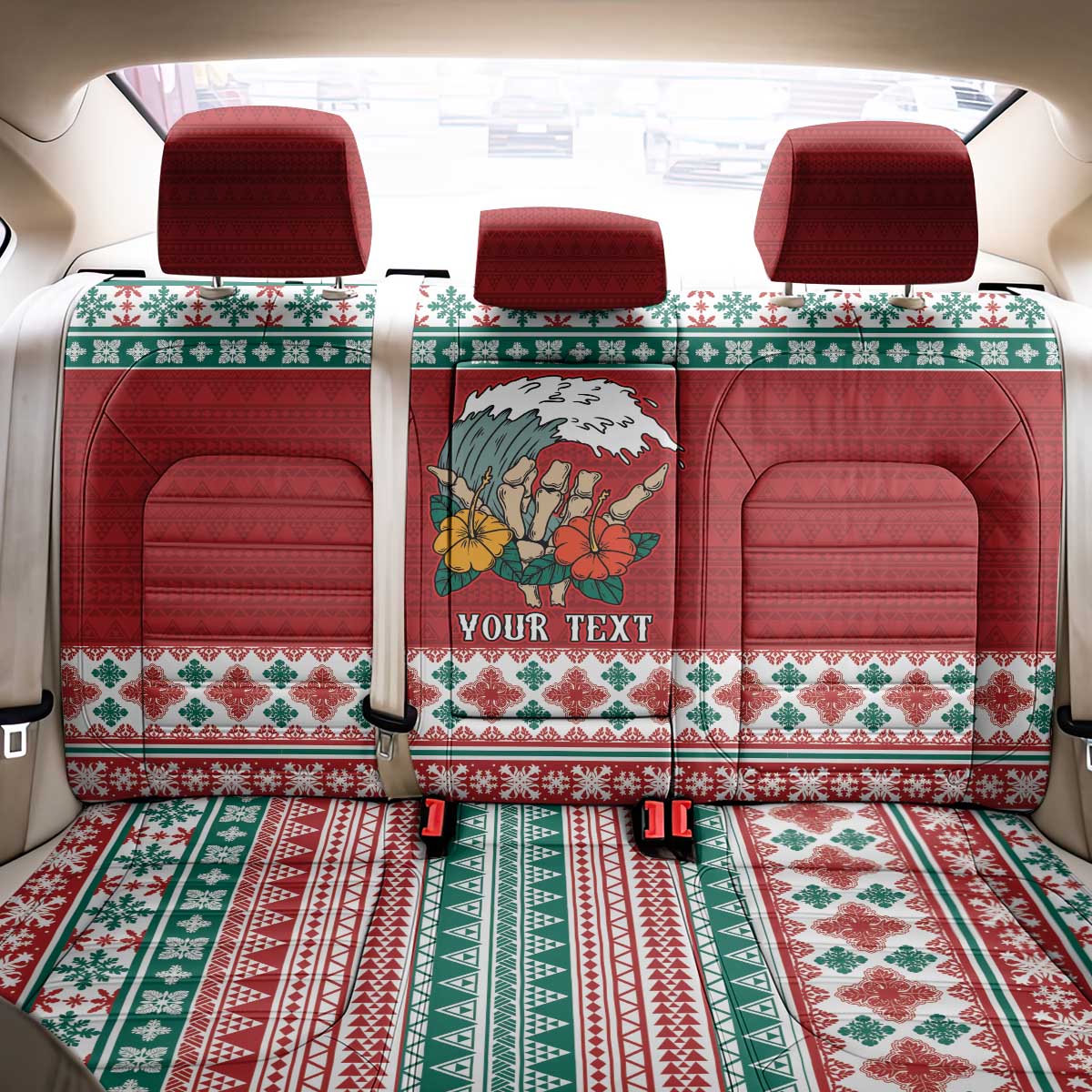 Shaka Sign Skull Mele Kalikimaka Personalized Back Car Seat Cover Hawaiian Quilt Pattern - Polynesian Pride