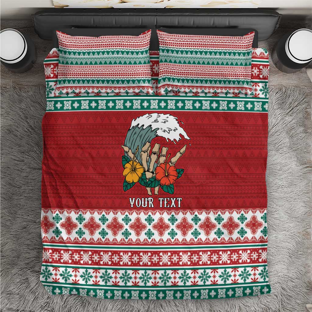 Shaka Sign Skull Mele Kalikimaka Personalized Bedding Set Hawaiian Quilt Pattern - Polynesian Pride