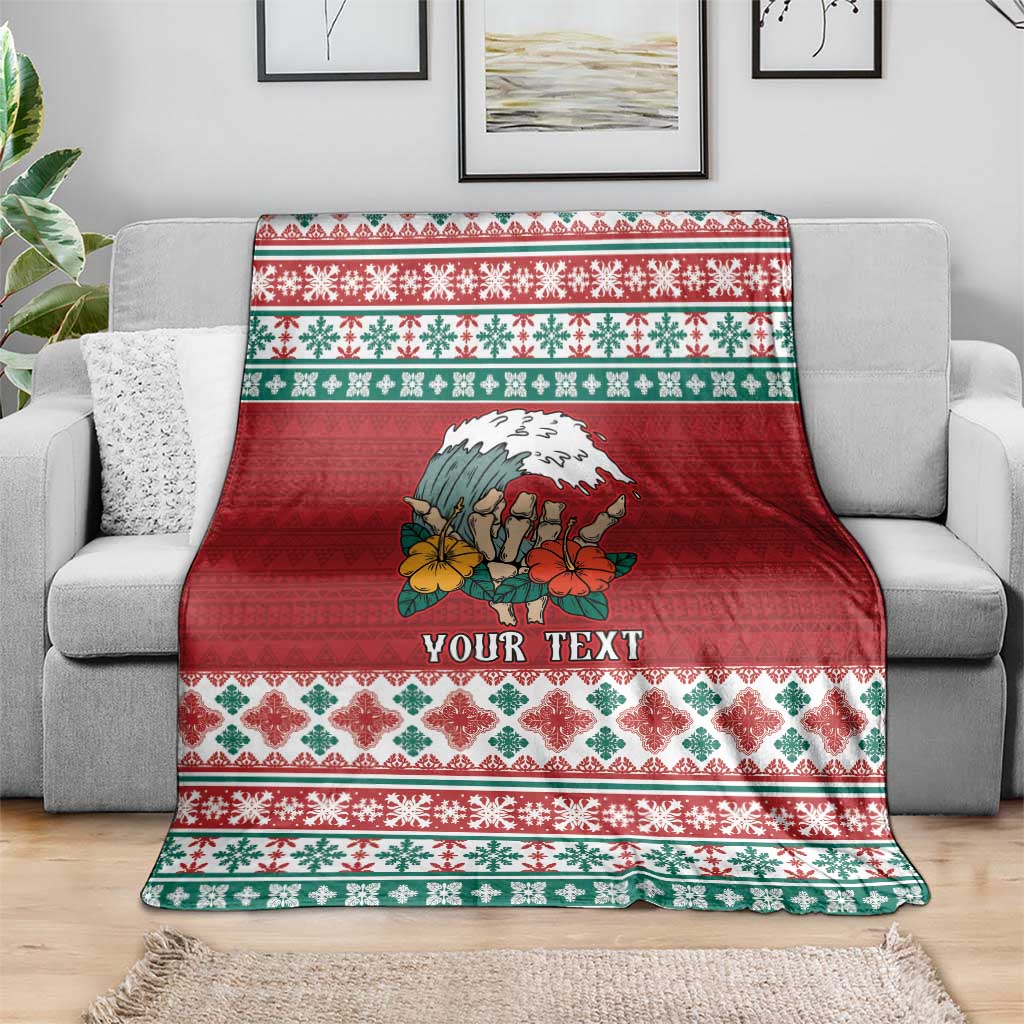 Shaka Sign Skull Mele Kalikimaka Personalized Blanket Hawaiian Quilt Pattern - Polynesian Pride