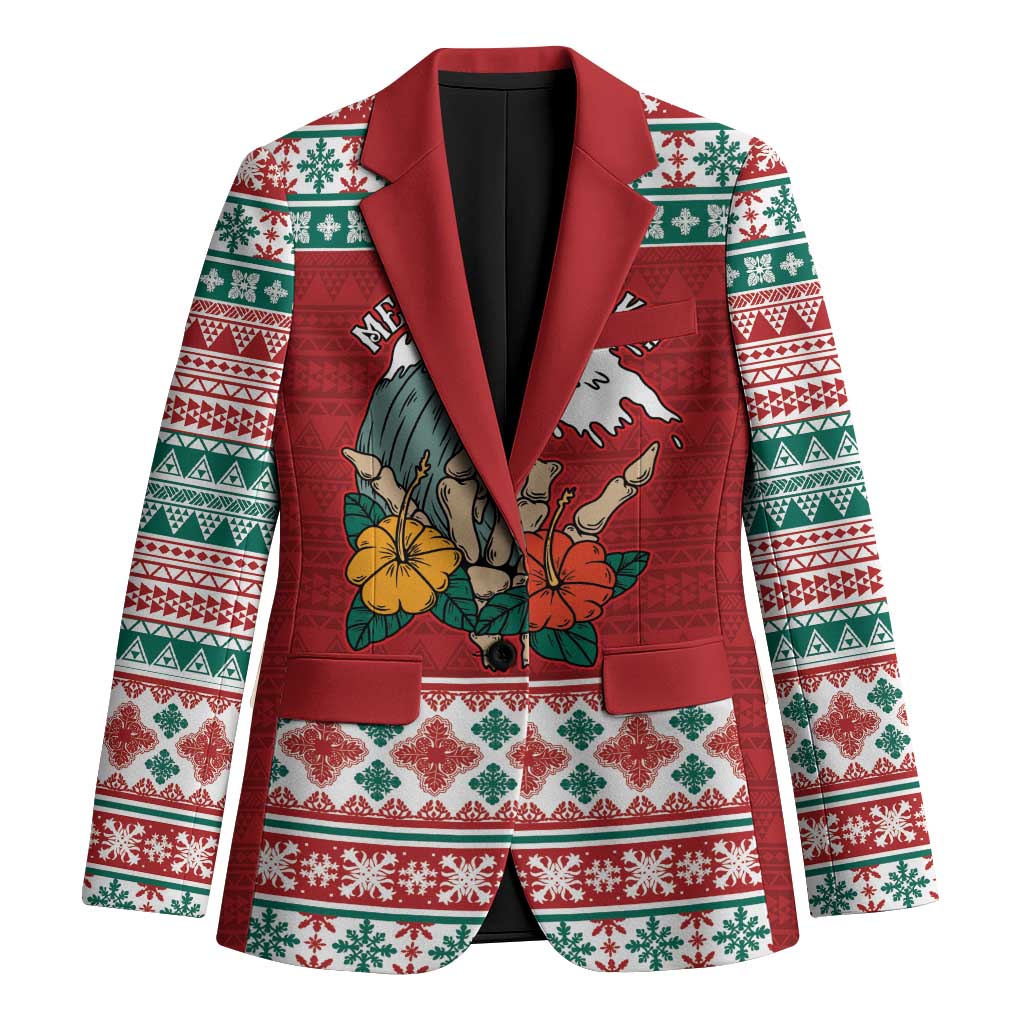 Shaka Sign Skull Mele Kalikimaka Personalized Blazer Hawaiian Quilt Pattern - Polynesian Pride