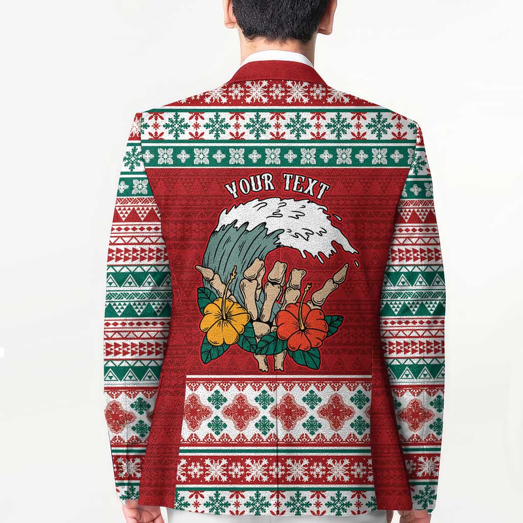 Shaka Sign Skull Mele Kalikimaka Personalized Blazer Hawaiian Quilt Pattern - Polynesian Pride