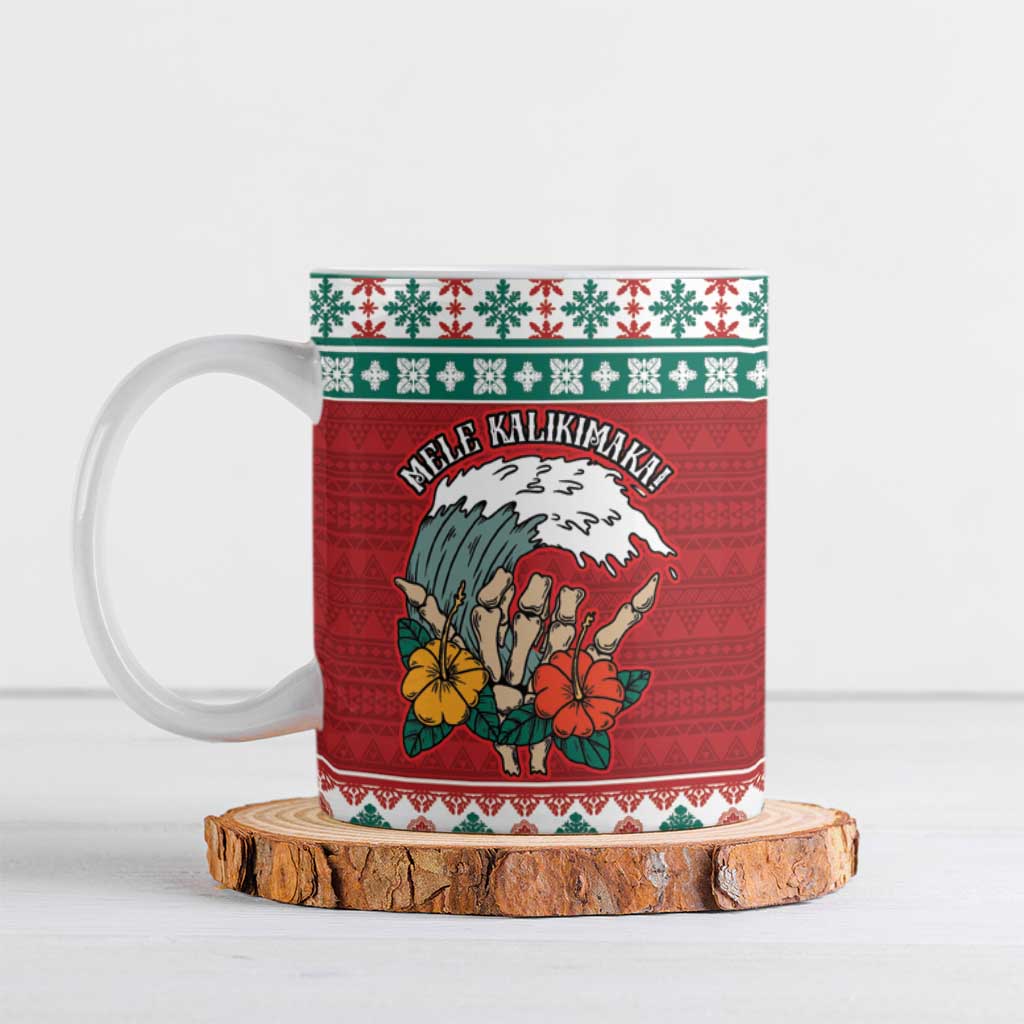 Shaka Sign Skull Mele Kalikimaka Personalized Ceramic Mug Hawaiian Quilt Pattern - Polynesian Pride