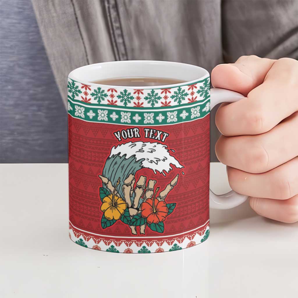Shaka Sign Skull Mele Kalikimaka Personalized Ceramic Mug Hawaiian Quilt Pattern - Polynesian Pride