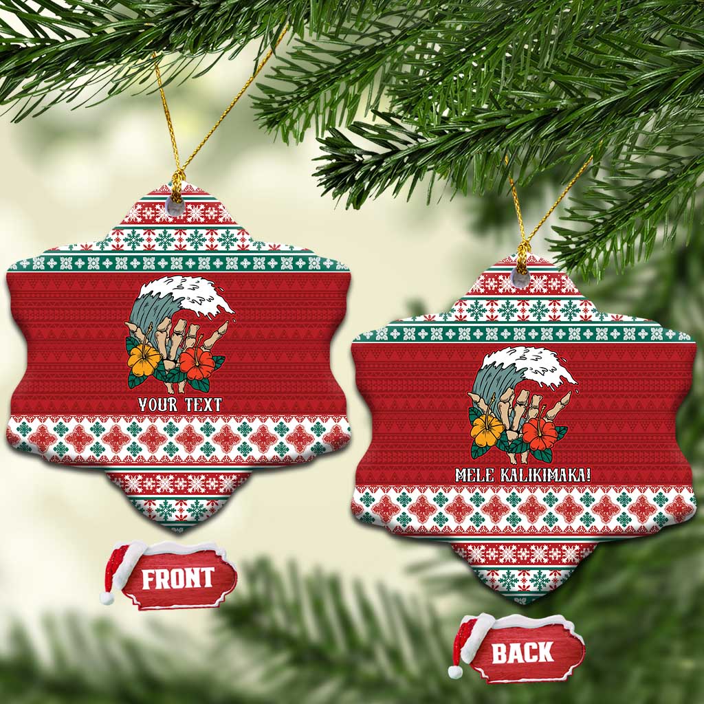 Shaka Sign Skull Mele Kalikimaka Personalized Ceramic Ornament Hawaiian Quilt Pattern - Polynesian Pride