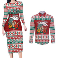 Shaka Sign Skull Mele Kalikimaka Personalized Couples Matching Long Sleeve Bodycon Dress and Long Sleeve Button Shirt Hawaiian Quilt Pattern - Polynesian Pride