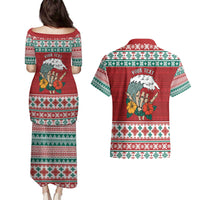 Shaka Sign Skull Mele Kalikimaka Personalized Couples Matching Puletasi and Hawaiian Shirt Hawaiian Quilt Pattern LT9 - Polynesian Pride