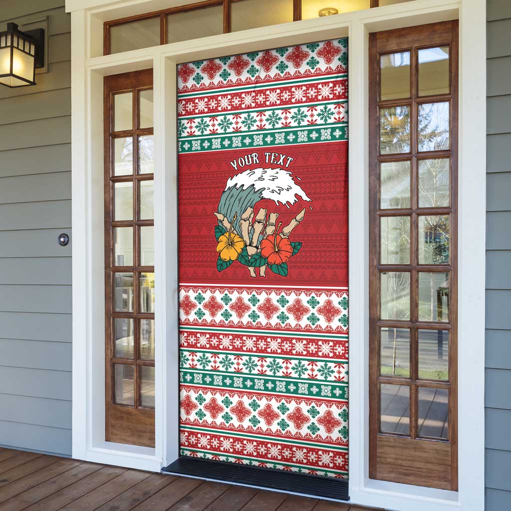 Shaka Sign Skull Mele Kalikimaka Personalized Door Cover Hawaiian Quilt Pattern - Polynesian Pride