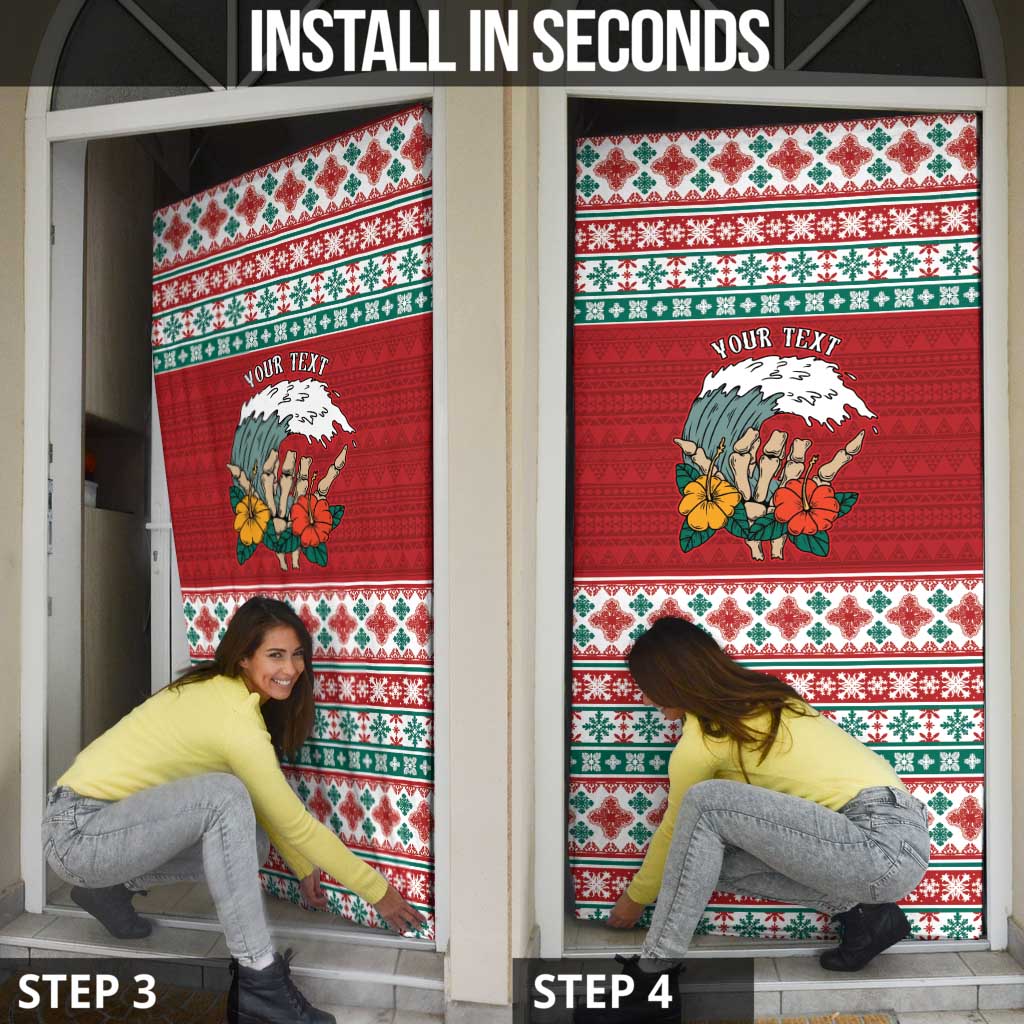 Shaka Sign Skull Mele Kalikimaka Personalized Door Cover Hawaiian Quilt Pattern - Polynesian Pride