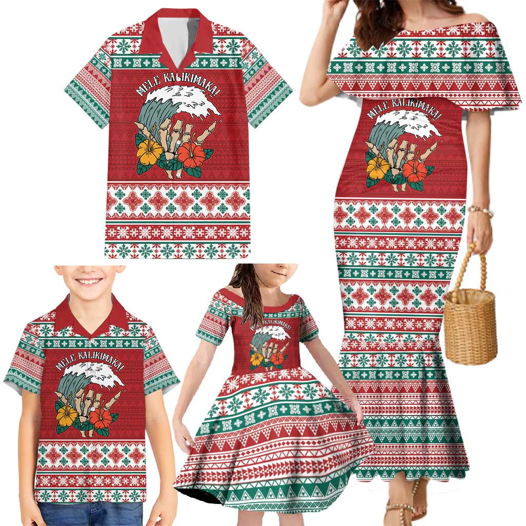 Shaka Sign Skull Mele Kalikimaka Personalized Family Matching Mermaid Dress and Hawaiian Shirt Hawaiian Quilt Pattern - Polynesian Pride