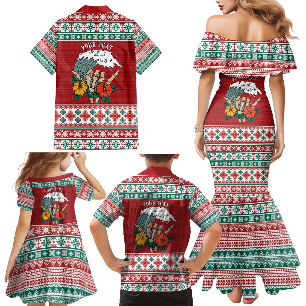 Shaka Sign Skull Mele Kalikimaka Personalized Family Matching Mermaid Dress and Hawaiian Shirt Hawaiian Quilt Pattern - Polynesian Pride
