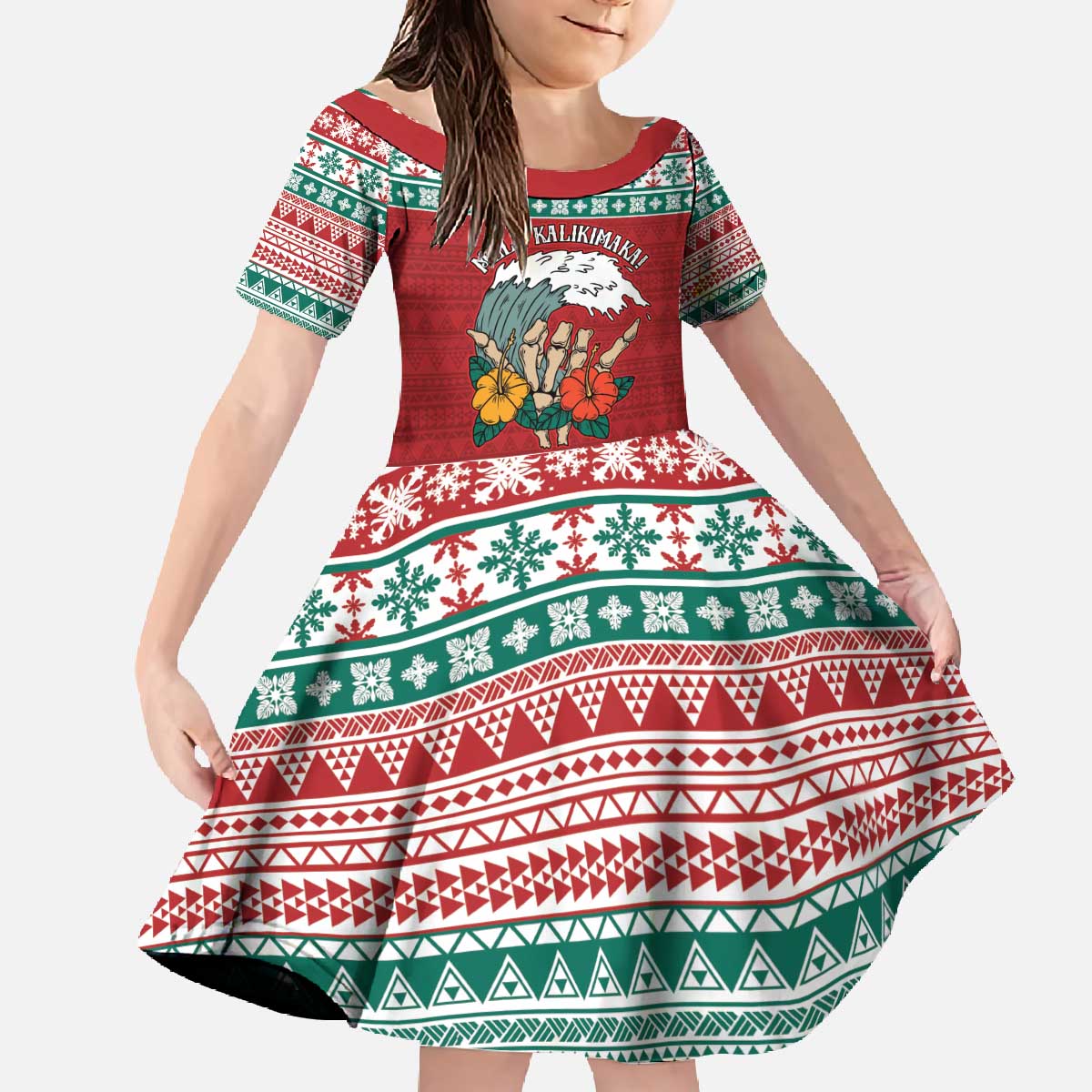 Shaka Sign Skull Mele Kalikimaka Personalized Family Matching Off The Shoulder Long Sleeve Dress and Hawaiian Shirt Hawaiian Quilt Pattern - Polynesian Pride