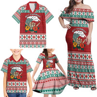 Shaka Sign Skull Mele Kalikimaka Personalized Family Matching Off Shoulder Maxi Dress and Hawaiian Shirt Hawaiian Quilt Pattern - Polynesian Pride