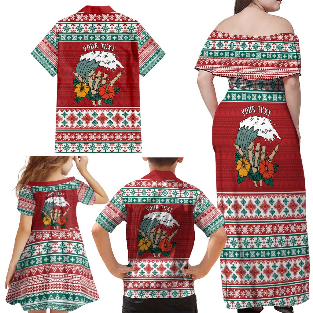 Shaka Sign Skull Mele Kalikimaka Personalized Family Matching Off Shoulder Maxi Dress and Hawaiian Shirt Hawaiian Quilt Pattern - Polynesian Pride