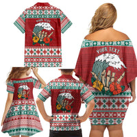 Shaka Sign Skull Mele Kalikimaka Personalized Family Matching Off Shoulder Short Dress and Hawaiian Shirt Hawaiian Quilt Pattern - Polynesian Pride