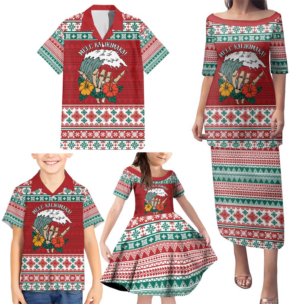 Shaka Sign Skull Mele Kalikimaka Personalized Family Matching Puletasi and Hawaiian Shirt Hawaiian Quilt Pattern - Polynesian Pride