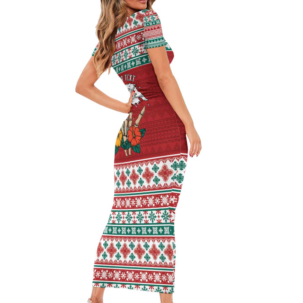 Shaka Sign Skull Mele Kalikimaka Personalized Family Matching Short Sleeve Bodycon Dress and Hawaiian Shirt Hawaiian Quilt Pattern - Polynesian Pride