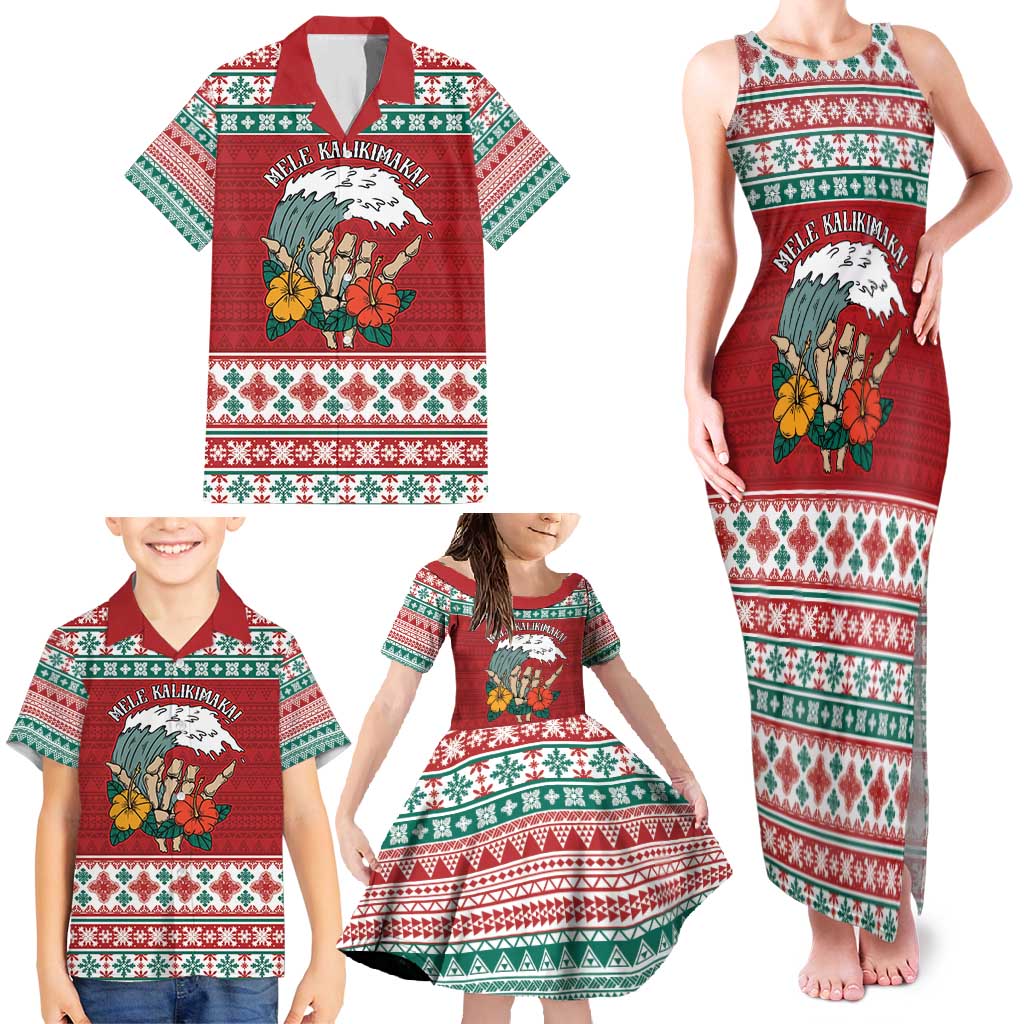 Shaka Sign Skull Mele Kalikimaka Personalized Family Matching Tank Maxi Dress and Hawaiian Shirt Hawaiian Quilt Pattern - Polynesian Pride