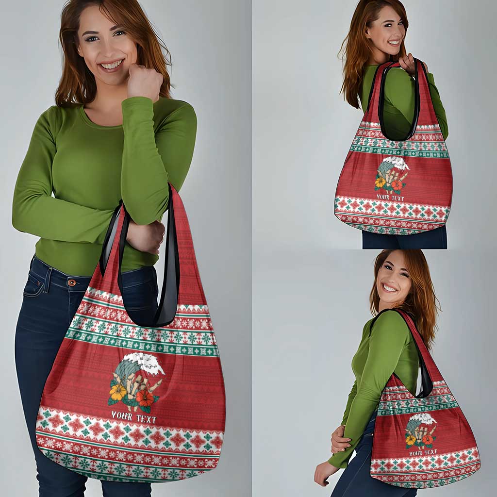 Shaka Sign Skull Mele Kalikimaka Personalized Grocery Bag Hawaiian Quilt Pattern - Polynesian Pride