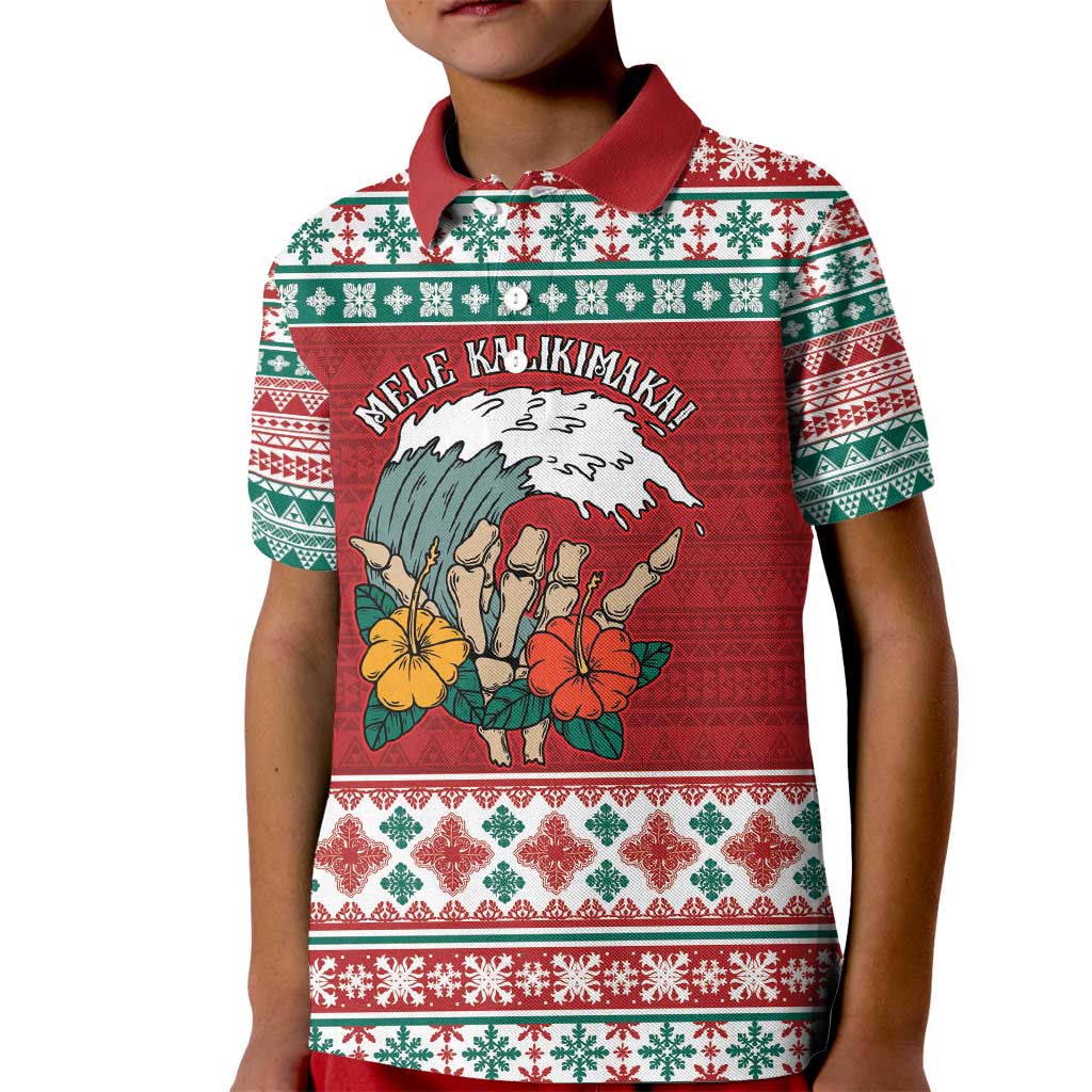 Shaka Sign Skull Mele Kalikimaka Personalized Kid Polo Shirt Hawaiian Quilt Pattern - Polynesian Pride