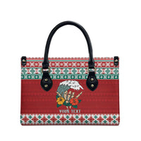 Shaka Sign Skull Mele Kalikimaka Personalized Leather Bag Hawaiian Quilt Pattern - Polynesian Pride