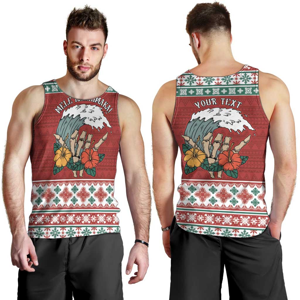 Shaka Sign Skull Mele Kalikimaka Personalized Men Tank Top Hawaiian Quilt Pattern - Polynesian Pride