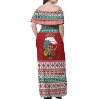 Shaka Sign Skull Mele Kalikimaka Personalized Off Shoulder Maxi Dress Hawaiian Quilt Pattern - Polynesian Pride