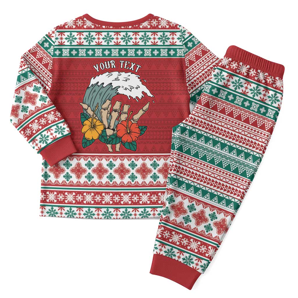 Shaka Sign Skull Mele Kalikimaka Personalized Christmas Pajama Set Hawaiian Quilt Pattern - Polynesian Pride