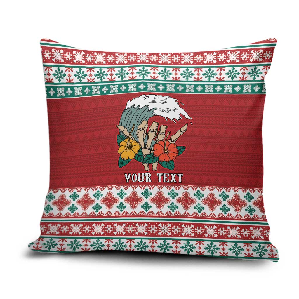 Shaka Sign Skull Mele Kalikimaka Personalized Pillow Cover Hawaiian Quilt Pattern - Polynesian Pride