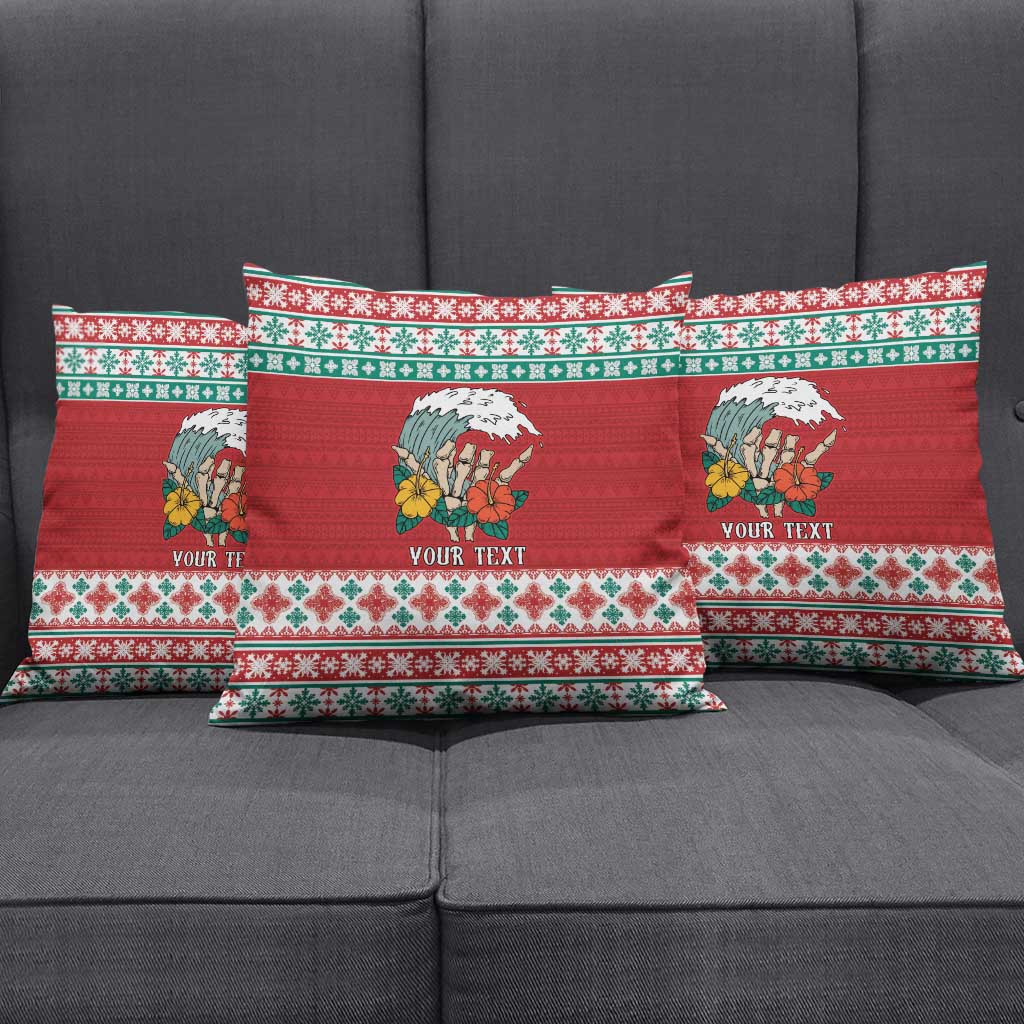 Shaka Sign Skull Mele Kalikimaka Personalized Pillow Cover Hawaiian Quilt Pattern - Polynesian Pride