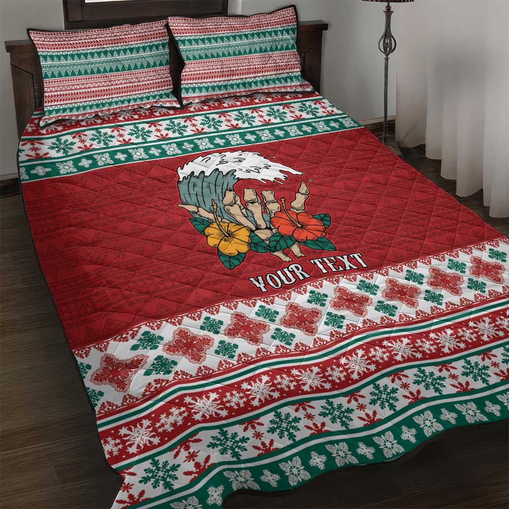 Shaka Sign Skull Mele Kalikimaka Personalized Quilt Bed Set Hawaiian Quilt Pattern - Polynesian Pride