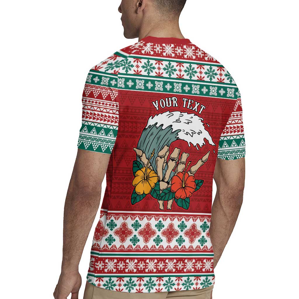 Shaka Sign Skull Mele Kalikimaka Personalized Rugby Jersey Hawaiian Quilt Pattern - Polynesian Pride