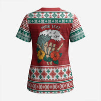 Shaka Sign Skull Mele Kalikimaka Personalized Scrub Top Hawaiian Quilt Pattern - Polynesian Pride