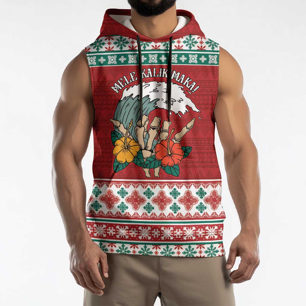 Shaka Sign Skull Mele Kalikimaka Personalized Sleeveless Hoodie Hawaiian Quilt Pattern - Polynesian Pride