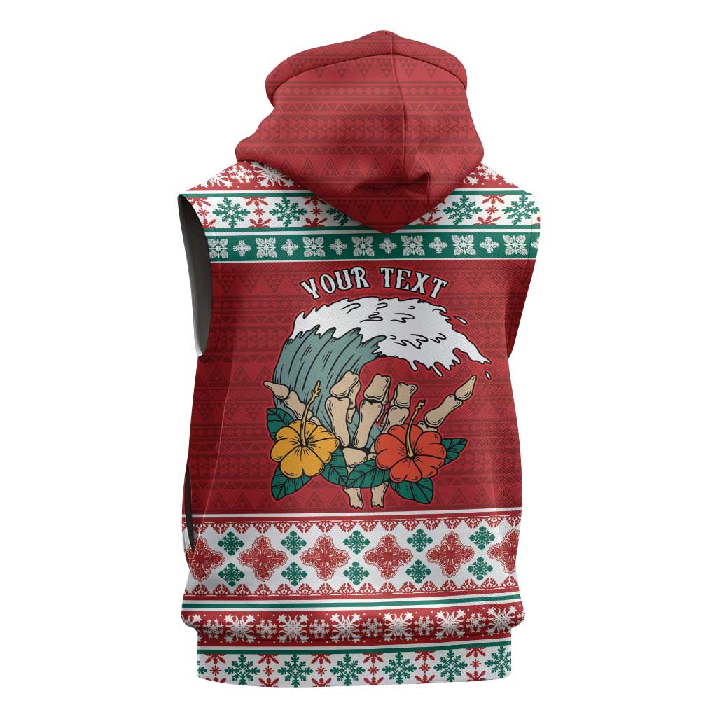 Shaka Sign Skull Mele Kalikimaka Personalized Sleeveless Zip Hoodie Hawaiian Quilt Pattern - Polynesian Pride