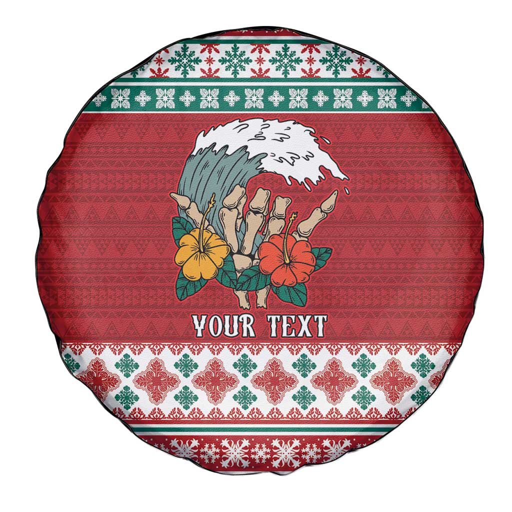 Shaka Sign Skull Mele Kalikimaka Personalized Spare Tire Cover Hawaiian Quilt Pattern - Polynesian Pride