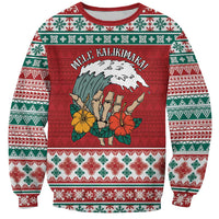 Shaka Sign Skull Mele Kalikimaka Personalized Sweatshirt Hawaiian Quilt Pattern - Polynesian Pride