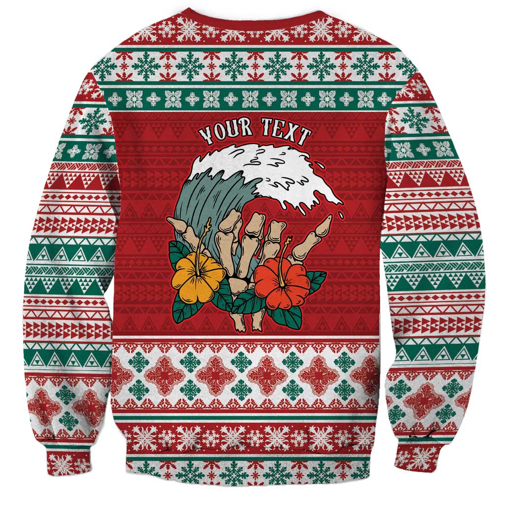 Shaka Sign Skull Mele Kalikimaka Personalized Sweatshirt Hawaiian Quilt Pattern - Polynesian Pride