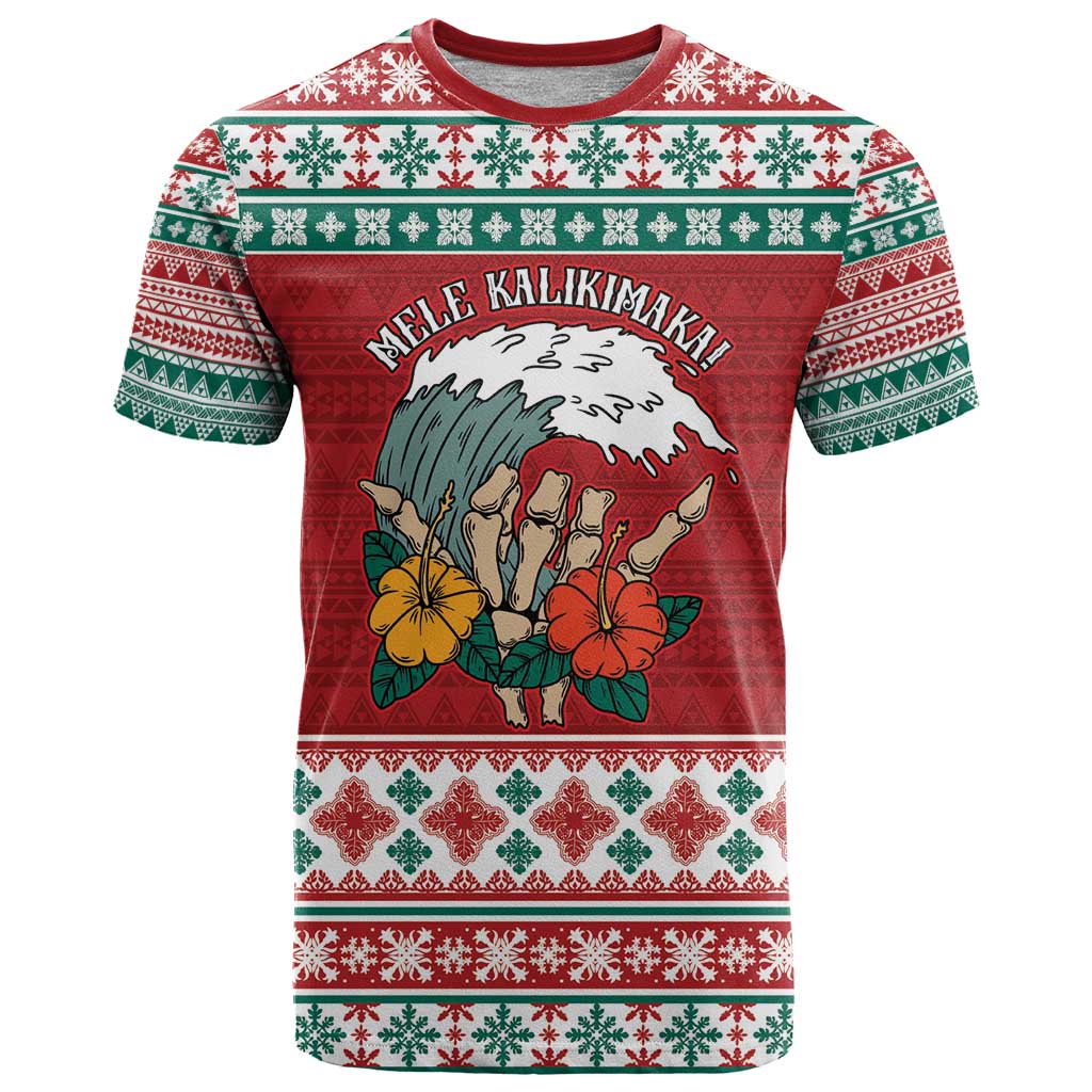 Shaka Sign Skull Mele Kalikimaka Personalized T Shirt Hawaiian Quilt Pattern - Polynesian Pride