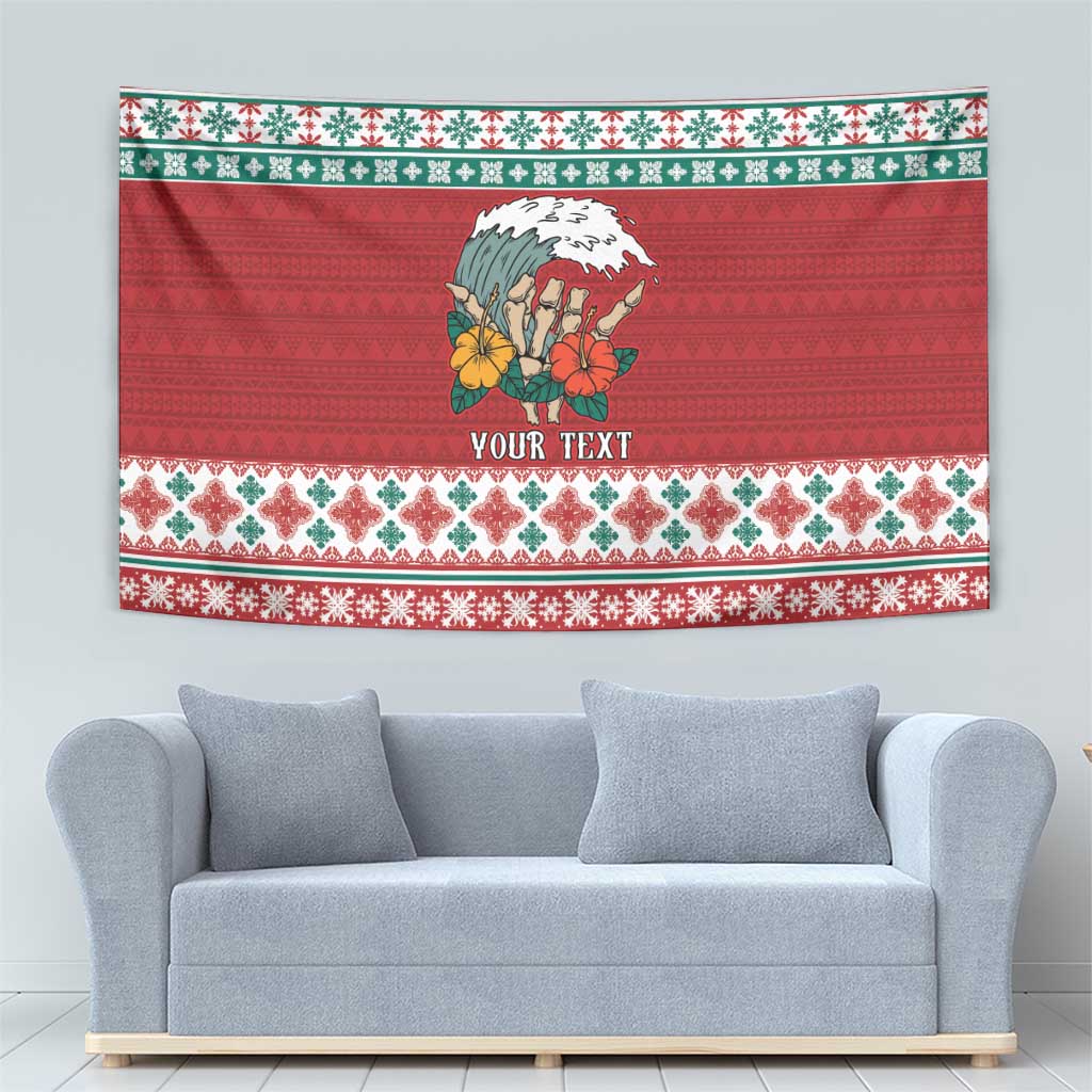 Shaka Sign Skull Mele Kalikimaka Personalized Tapestry Hawaiian Quilt Pattern - Polynesian Pride