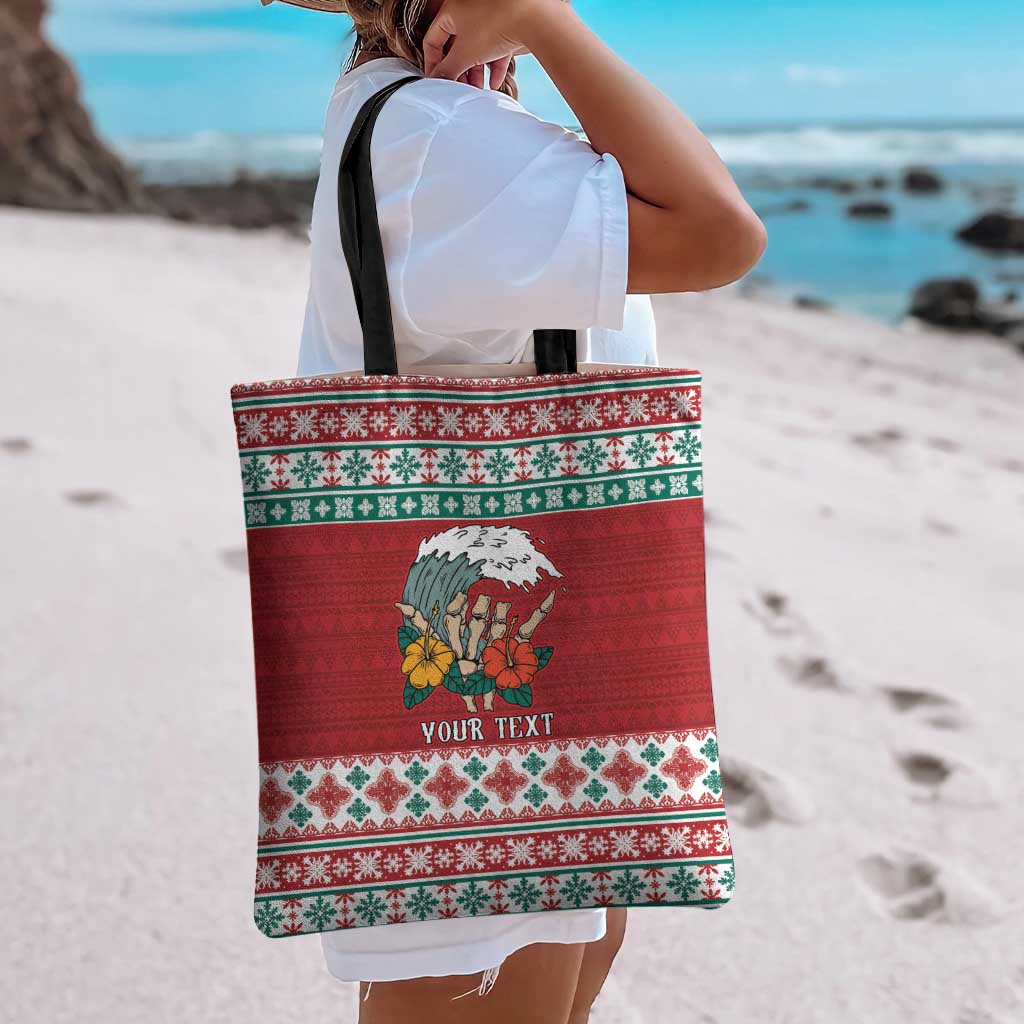 Shaka Sign Skull Mele Kalikimaka Personalized Tote Bag Hawaiian Quilt Pattern - Polynesian Pride