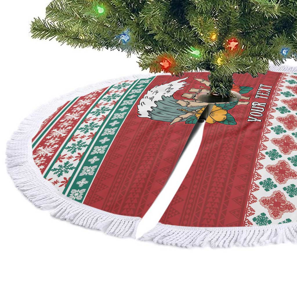 Shaka Sign Skull Mele Kalikimaka Personalized Tree Skirt Hawaiian Quilt Pattern - Polynesian Pride