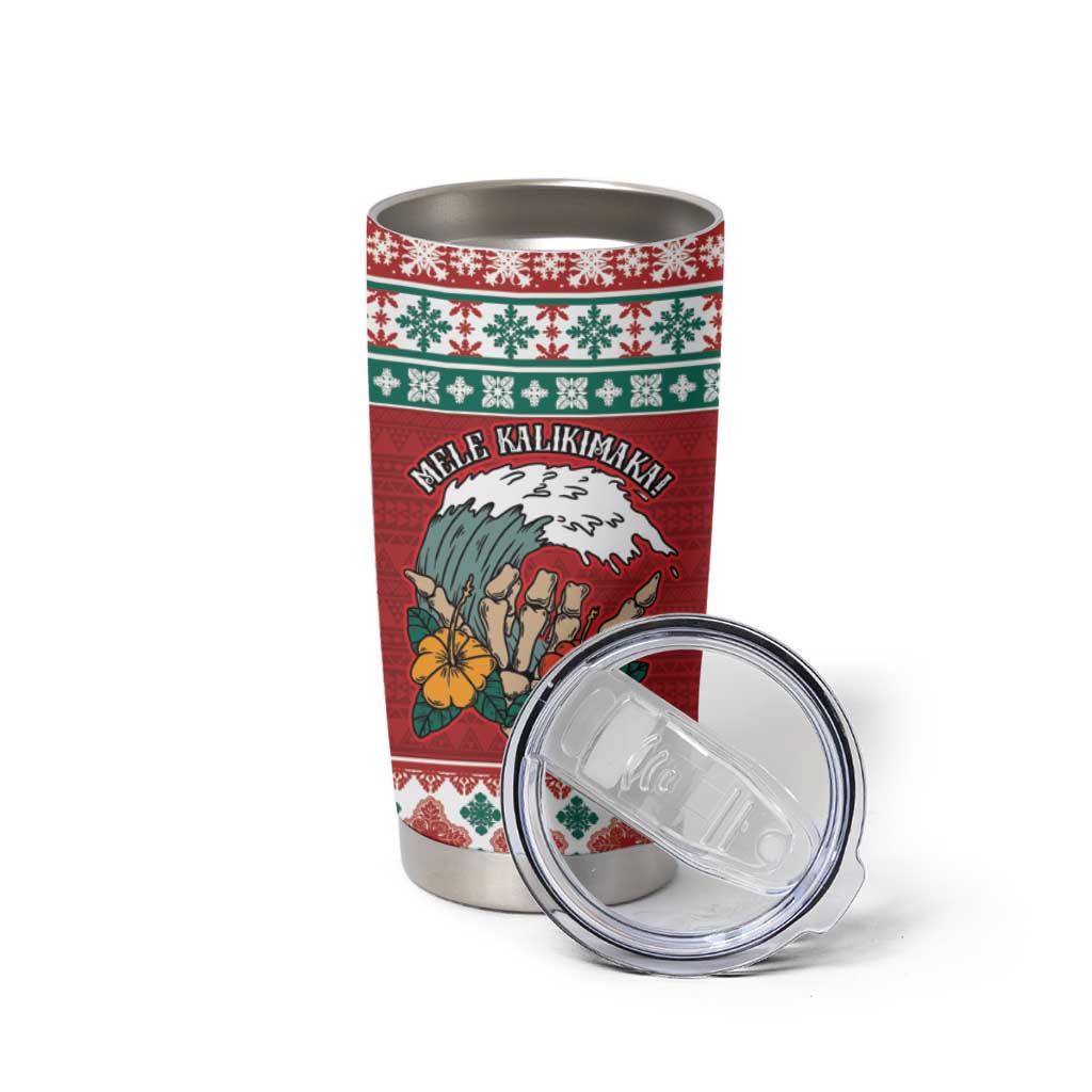 Shaka Sign Skull Mele Kalikimaka Personalized Tumbler Cup Hawaiian Quilt Pattern - Polynesian Pride