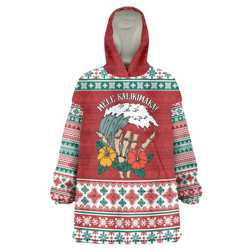 Shaka Sign Skull Mele Kalikimaka Personalized Wearable Blanket Hoodie Hawaiian Quilt Pattern - Polynesian Pride