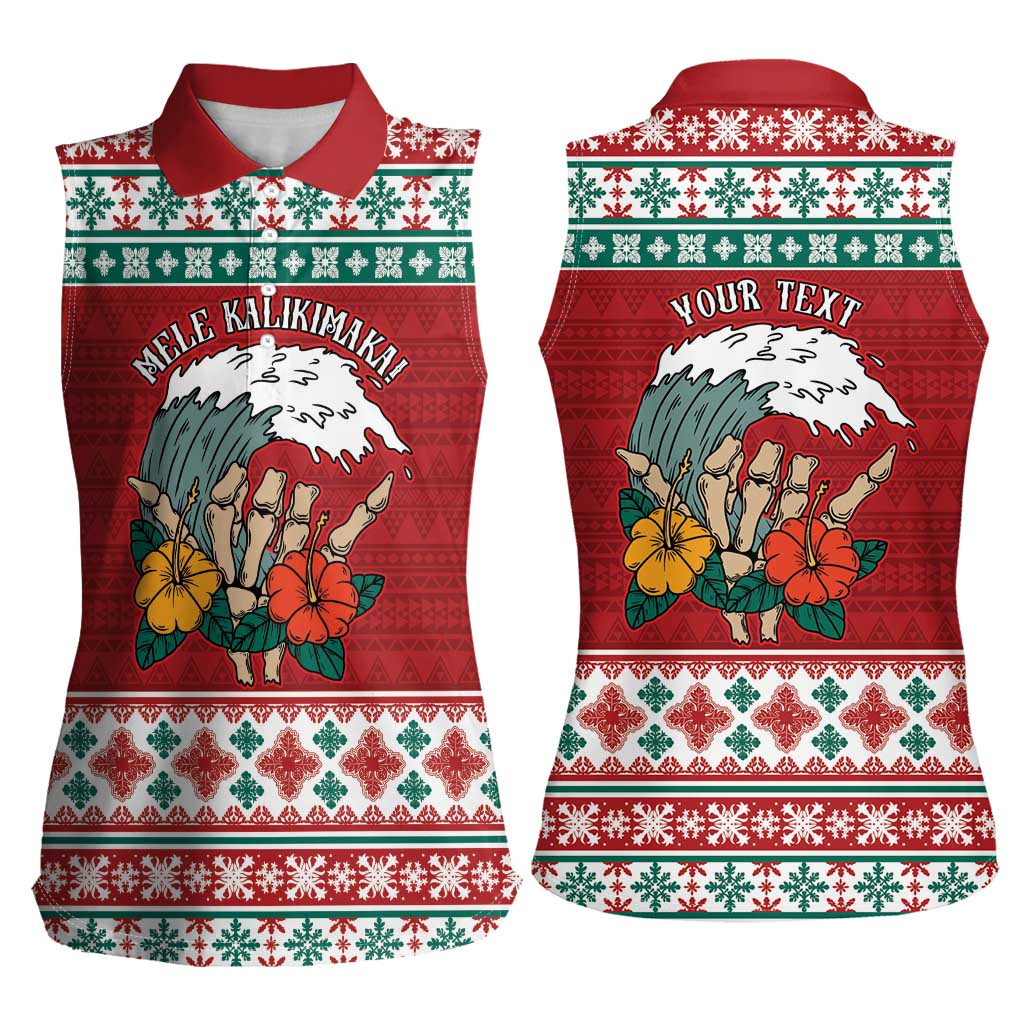 Shaka Sign Skull Mele Kalikimaka Personalized Women Sleeveless Polo Shirt Hawaiian Quilt Pattern - Polynesian Pride